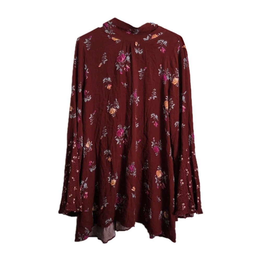 Free People‎ Maroon Floral Tunic /Dress Bell Sleeve Open Back Size Medium NWT
